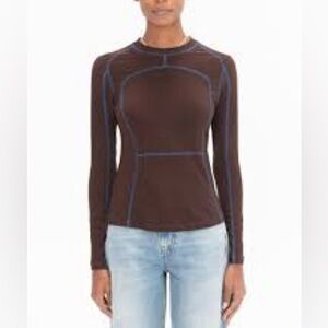 NOMIA NYC Designer Sz L Long Sleeve Scuba Top Brown Blue New Without Tag